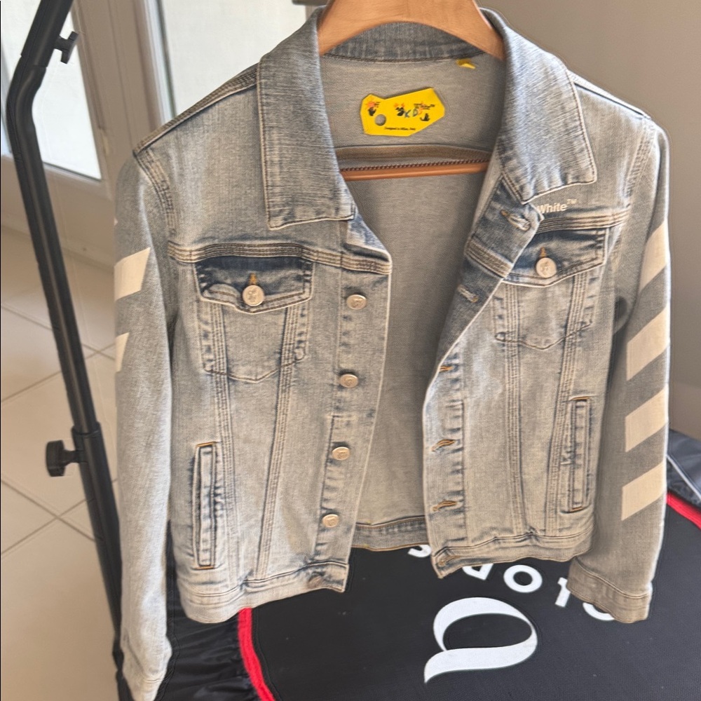 Off-White Light Blue Denim Jacket with White Stripes